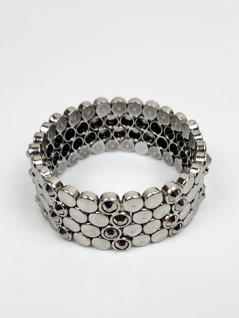 Silver Tone Rhinestones Stretch Bracelet - Women Jewelry - Picture 2 of 10